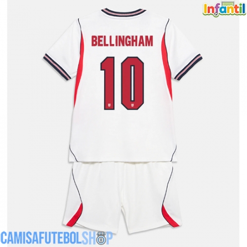 Camisa de time de futebol Inglaterra Jude Bellingham #10 Replicas 1º Equipamento Infantil Mundo 2026 Manga Curta (+ Calças curtas)